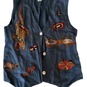 Vintage 90's InStyle Blue/Multicolored African Animal Print Vest- L